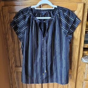 Ann Taylor Metallic Stripe Tie Neck Blouse, Size L, EUC